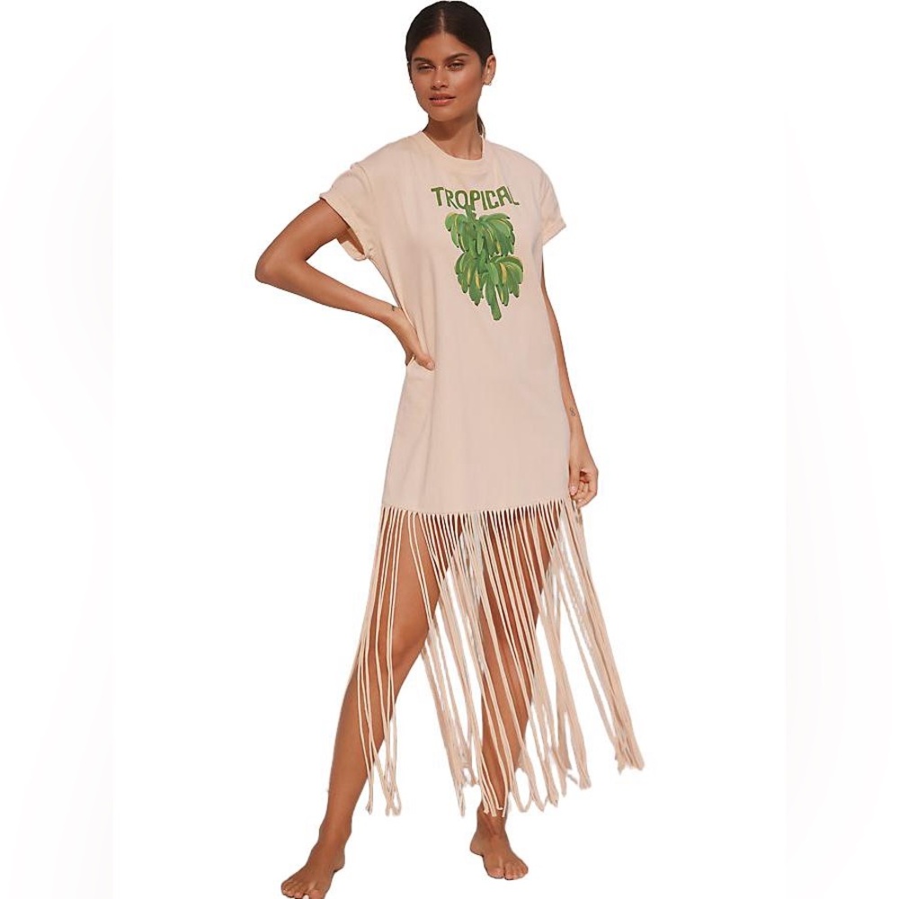 FARM Rio x Anthropologie Tropical Banana Fringe T-shirt Maxi Dress or Coverup